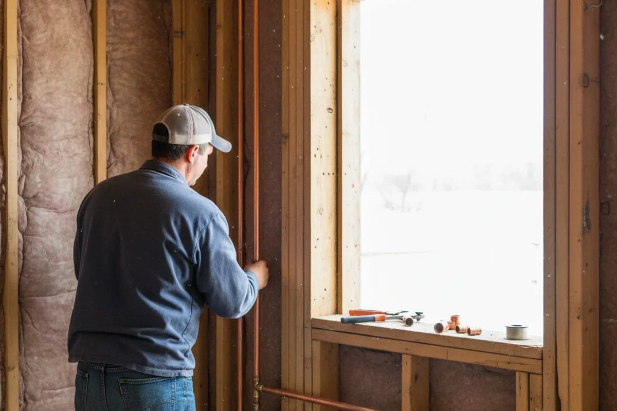 Licensed plumber running new copper supply lines in a Bennington home