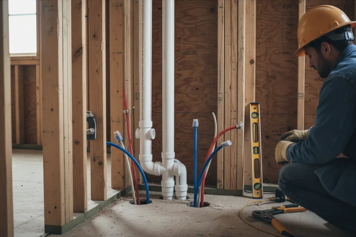 Drain and supply rough-in during Sump Pump Repair in Bennington